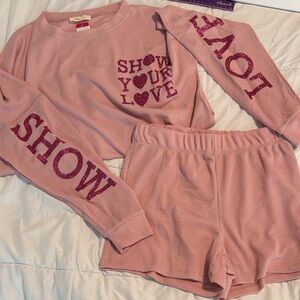 Women's Pink Pajama Set with Love Print